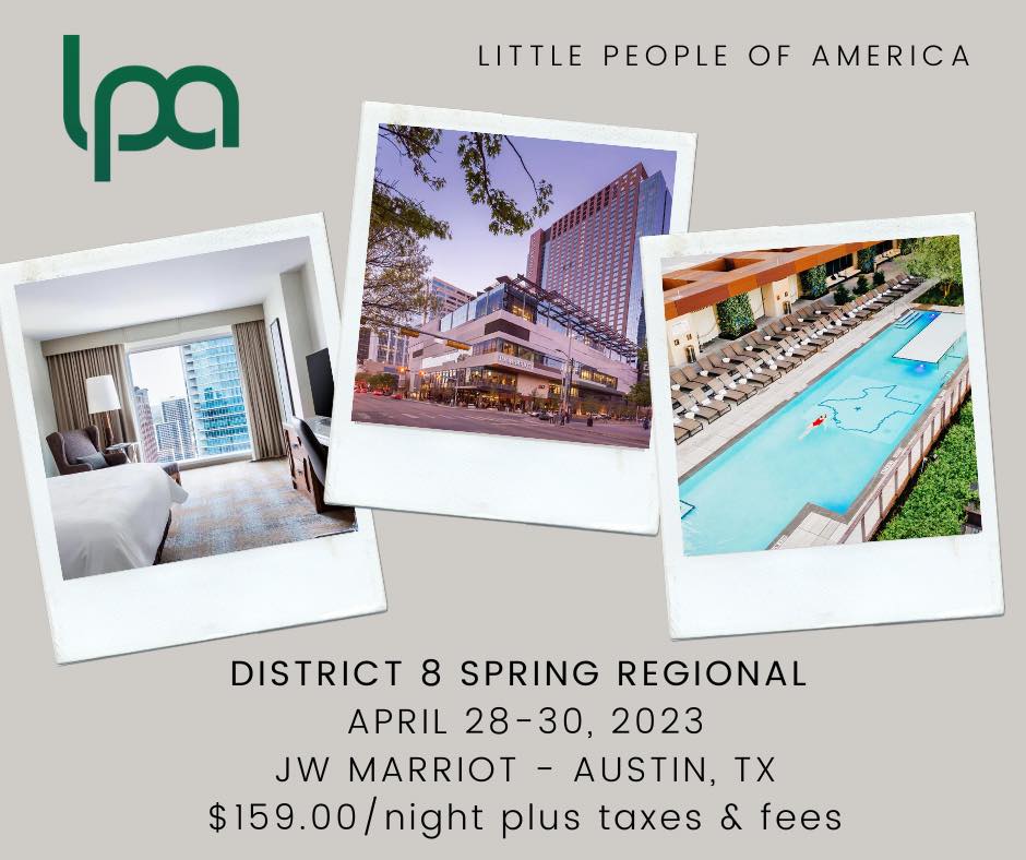 square image with photos of hotel and details about District 8 spring regional