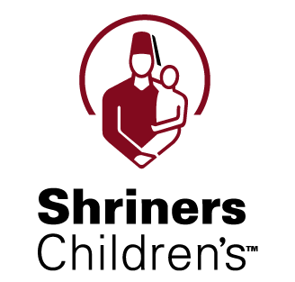 white background with a maroon outline of a Shriner, over the words Shriners Children in black